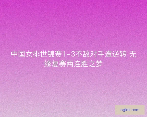 中国女排世锦赛1-3不敌对手遭逆转 无缘复赛两连胜之梦